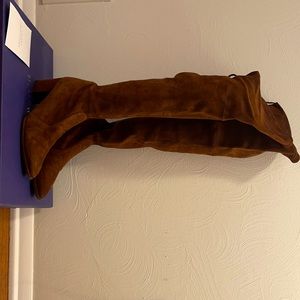 Walnut color suede Stuart Weitzman over the knee boots. Low heel.